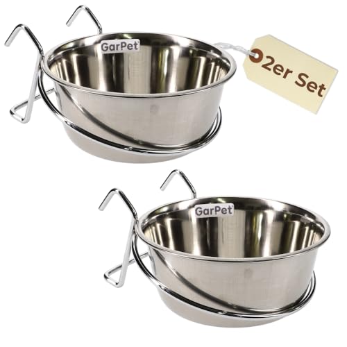 2X Edelstahlnapf zum Einhängen 0,60 L mit Hakenhalterung Vogelnapf Hundenapf Hasen Kaninchen Katzen Napf Futter Wasser Napf 2X Edelstahlnapf zum Einhängen 0,60 L mit Hakenhalterung Vogelnapf Hundenapf Hasen Kaninchen Katzen Napf Futter Wasser Napf von GarPet