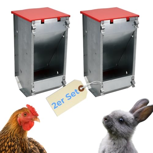2X Hühner Futterautomat Futterspender Hühnerstall Kaninchen Futterautomat Geflügel Futterspender Futtertrog mit Deckel Futterspender Metall Kaninchenstall von GarPet