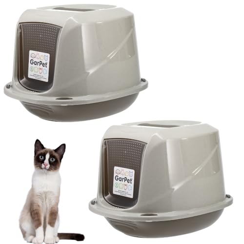 2X Katzenklo mit Deckel Aktivkohlefilter große XXL Katzentoilette für große Katzen WC Hauben Toilette geschlossen Klo grau Doppelpack Sparpaket von GarPet