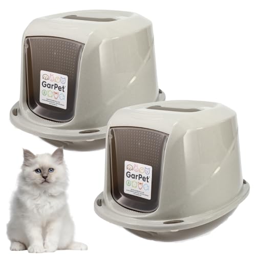 2X Katzenklo mit Deckel Katzentoilette Katzen WC Hauben Toilette Klo Aktivkohlefilter grau Design Doppelpack Sparpaket von GarPet