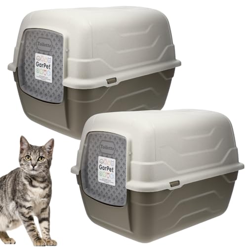 2X Katzenklo mit Deckel Schaufel Aktivkohlefilter - Haube kippbar - große XXL Katzentoilette Katzen WC Klo Doppelpack Sparpaket von GarPet