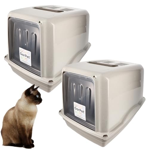 2X Katzenklo mit Deckel XXL Katzentoilette große Katzen Klo WC Haubentoilette grau inkl. Aktivkohlefilter Doppelpack Sparpaket von GarPet