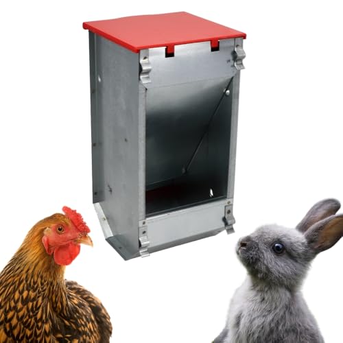 Futterspender Hühnerstall Kaninchen Futtertrog verzinkt 1 kg Futterautomat Stallmontage Metall Futterspender Geflügel Futternapf mit Deckel für Kleintiere von GarPet