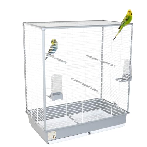 GarPet Vogelkäfig - Stabiler Käfig für Vögel - Papagei-Käfig mit Sitzstangen - Premium Voliere - Vogelhaus aus Metall 70 x 40 x 80 cm - Grau von GarPet