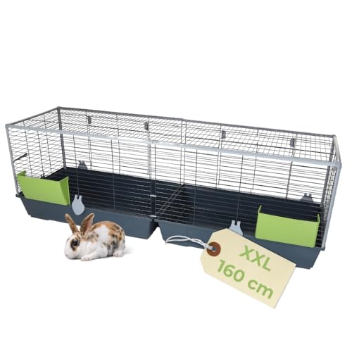 Kaninchenkäfig XXL Indoor Kaninchenstall 160 Meerschweinchen Käfig Hasenkäfig Kaninchenkäfig XXL drinnen draußen Hasenstall inkl. Heuraufe Kleintierkäfig von GarPet