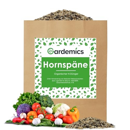 Gardemics Hornspäne 25 Kg - Hornspäne Naturdünger, natürlicher Langzeitdünger für Garten, Rasen & Hochbeet – organischer Stickstoffdünger aus 100 % Horn von Gardemics