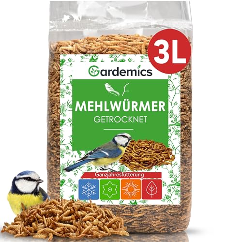 Gardemics Mehlwürmer getrocknet 3 Liter - 460g - Premium Insektenfutter für Vögel, Fische, Schildkröten, Nager, Igel, Reptilien, Vogelfutter Mehlwürmer getrocknet von Gardemics