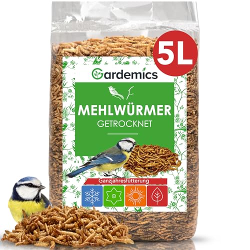 Gardemics Mehlwürmer getrocknet 5 Liter - Premium Insektenfutter für Vögel, Fische, Schildkröten, Nager, Igel, Reptilien, Vogelfutter Mehlwürmer getrocknet von Gardemics