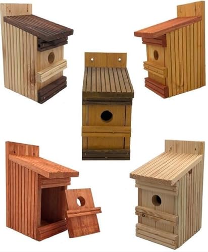 Garden Spirit Vogelhaus Set 5 Stück, Bunt, Aus Vlonderholz, 11x13x25 cm, Für Kleine Vögel, FSC-Zertifiziert, Einfach Zu Reinigen von Garden Spirit