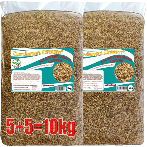 Gardeners Dream Soldatenfliegenlarven (Hermetia) getrocknet 5 + 5kg Packung, Black Soldier Fly, Protein- und fettreiches Wildvogelfutter, reich an Calcium und Laurinsäure von Gardeners Dream