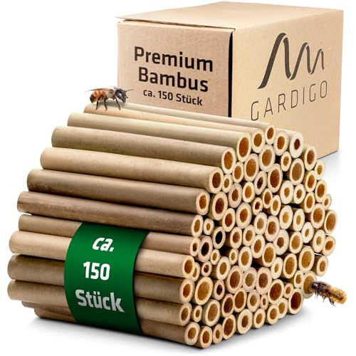 GARDIGO® Bambusröhrchen Premium für Insektenhotel - 150 Stück | Premium Bambus Niströhren für Wildbienen | Ohne Mark & Saubere Schnittkanten | Zubehör für Insektenhaus Bienenhotel Wildbienenhaus von Gardigo