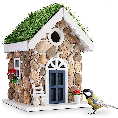 GARDIGO® Nistkasten in Steinhaus-Optik Dekoratives Vogelhaus zum Aufhängen Mit echten Steinen Meisenkasten mit 30mm Einflugloch Nisthilfe Vogelhäuschen für Garten Balkon Terrasse von Gardigo