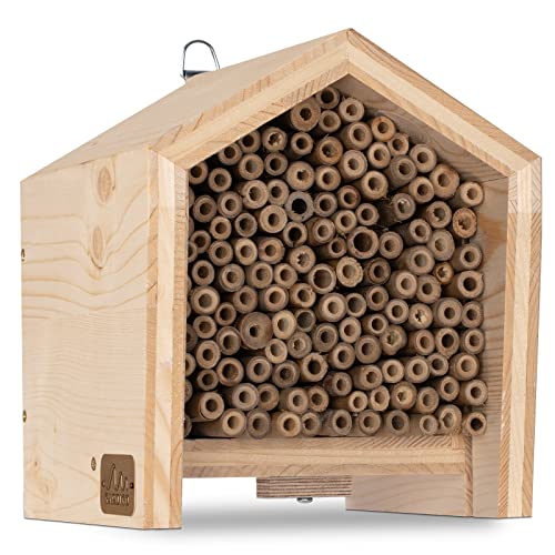 GARDIGO® Tierhaus System: Bienenhaus I Bienenhotel aus Massivholz I Made in Germany I Wildbienen Nisthilfe I Insektenhotel Nistkasten mit Bambusrohr I Wildbienenhotel mit Bambus als Füllmaterial von Gardigo