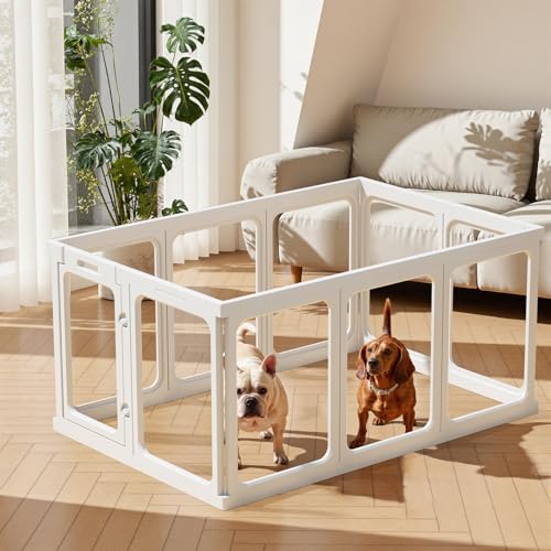 Gardner Pet Acryl Welpenauslauf, 60 cm 10 Panels hundelaufstall für wohnung, Welpenlaufstall faltbar, Transparent, mit Saugnäpfen Laufstall Hund, geeignet für Welpen, Kaninchen, Katzen, Schweine, Weiß von Gardner Pet