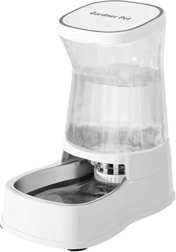 Gardner Pet Futterautomat Katze, 3.85L Wasserspender Hund mit Edelstahlschüssel, Ohne Strom, BPA Frei, Gravitation Wasserspender Katzen, für Mittlere/groß Haustiere (Weiß) von Gardner Pet