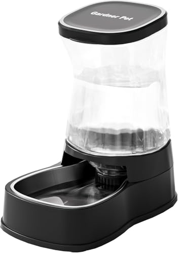 Gardner Pet Futterautomat Katze, 3.85L Wasserspender Hund mit Edelstahlschüssel, Ohne Strom, BPA Frei, Gravitation Wasserspender Katzen, für Mittlere/groß Haustiere (Schwarz) von Gardner Pet