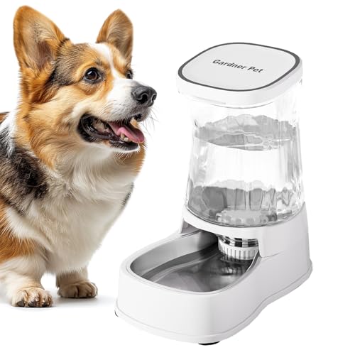 Gardner Pet Futterautomat Katze, 3.85L Wasserspender Hund mit Edelstahlschüssel, Ohne Strom, BPA Frei, Gravitation Wasserspender Katzen, für Mittlere/groß Haustiere (Weiß) von Gardner Pet
