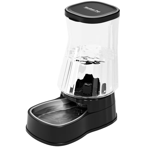 Gardner Pet Futterautomat Katze, 6L Wasserspender Hund mit Edelstahlschüssel, Ohne Strom, BPA Frei, Gravitation Wasserspender Katzen, für Mittlere/groß Haustiere (Schwarz) von Gardner Pet