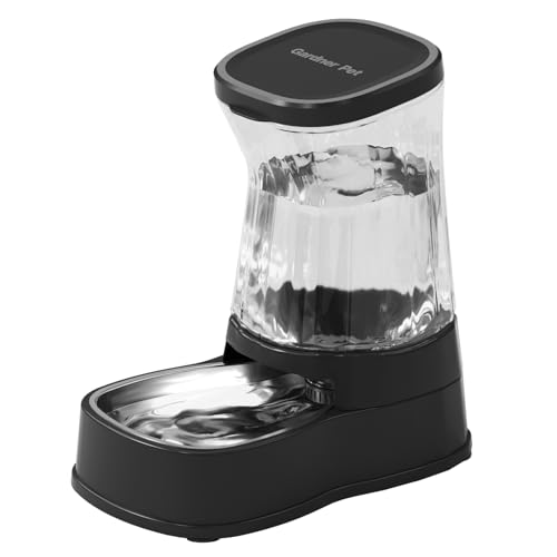 Gardner Pet Futterautomat Katze, 8L Wasserspender Hund mit Edelstahlschüssel, Ohne Strom, BPA Frei, Gravitation Wasserspender Katzen, für Mittlere/groß Haustiere (Schwarz) von Gardner Pet