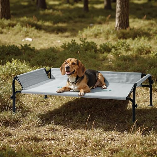Gardner Pet Hundeliege Outdoor, Erhöhtes Hund Haustierbett, Kühlendes Hundebett für Draußen, Haustierliege Waschbar und Robuster mit guter Luftzirkulation, Grau, M, 107 x 76 x 31 cm von Gardner Pet