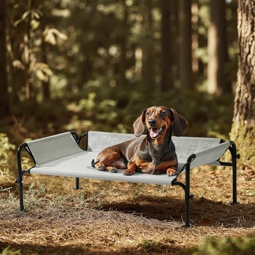 Gardner Pet Hundeliege Outdoor, Erhöhtes Hund Haustierbett, Kühlendes Hundebett für Draußen, Haustierliege Waschbar und Robuster mit guter Luftzirkulation, Grau, S, 88 x 55,5 x 31 cm von Gardner Pet