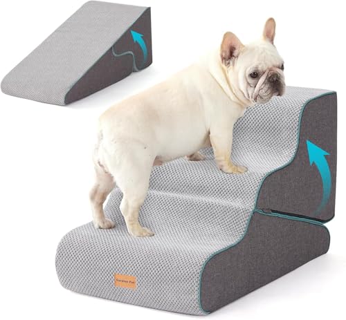 Gardner Pet Hundetreppe für kleine Hunde 35/42cm, Haustiertreppe Hundetreppe 3 Stufen, Hunderampe aus hochdichtem Schaumstoff mit rutschfestem wasserdichtem Stoffbezug für Bett, Sofa, Couch von Gardner Pet