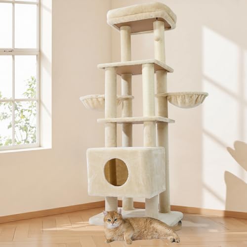 Gardner Pet Katzenbaum, Kratzbaum groß, 165 cm Kletterbaum Aktivitätskratzbaum mit Double Körbe, Kratzsäulen, Plattform, Höhle für Katzen, platzsparende Katzenmöbel für Wohnungen, Beige von Gardner Pet