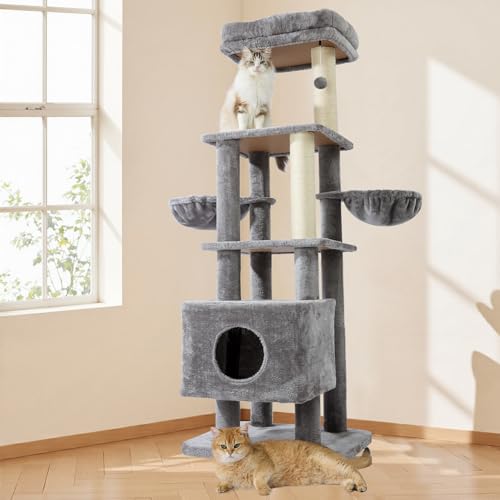 Gardner Pet Katzenbaum, Kratzbaum groß, 165 cm Kletterbaum Aktivitätskratzbaum mit Double Körbe, Kratzsäulen, Plattform, Höhle für Katzen, platzsparende Katzenmöbel für Wohnungen, Dunkelgrau von Gardner Pet