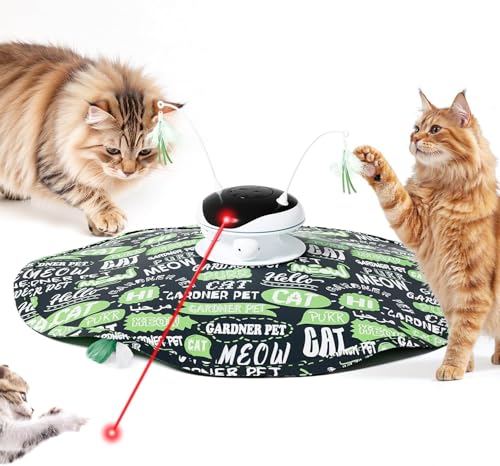 Gardner Pet Katzenspielzeug, 5 in 1 Elektrisch Interaktives Automatischer Spielzeug für Katzen, Katzenspiel mit Versteckspiel, Federspielzeug, Laser, Bällen und Vogelstimmen, USB-Aufladung, Grün von Gardner Pet