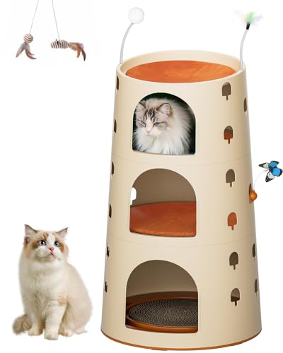 Gardner Pet Kratzbaum, Turmbett für Indoor-Katzen, 81,3 cm, großer, multifunktionaler Kletterturm mit Kratzpads, Trackball-Spielzeug, 3-türiges Wohnhaus, für kleine, große Katzen zum Spielen von Gardner Pet