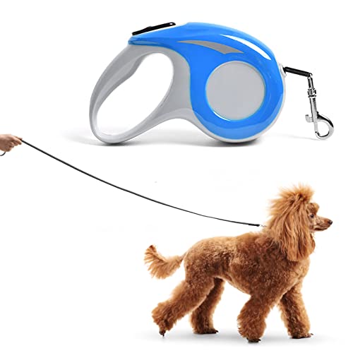 Einziehbare Hundeleine, Hundeleine für Kleine und Mittelgroße Hunde, Einziehbare Hundeleine, Nylonband, EIN-Knopf-Verschluss, Welpen-Leine für Haustiere, 3 Meter(Blau) von Garhelper