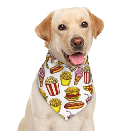Garlaibi Fast-Food-Halstuch, Dreieckstuch für Hunde, Pizza, Eis, Pommes Frites, Cheeseburger, Hot Dog, Popcorn, Dreieck-Lätzchen, Haustierzubehör, Katzentuch - Polyester, Weiß, 70 x 46 cm Garlaibi Fast-Food-Halstuch, Dreieckstuch für Hunde, Pizza, Eis, Pommes Frites, Cheeseburger, Hot Dog, Popcorn, Dreieck-Lätzchen, Haustierzubehör, Katzentuch - Polyester, Weiß, 70 x 46 cm von Garlaibi