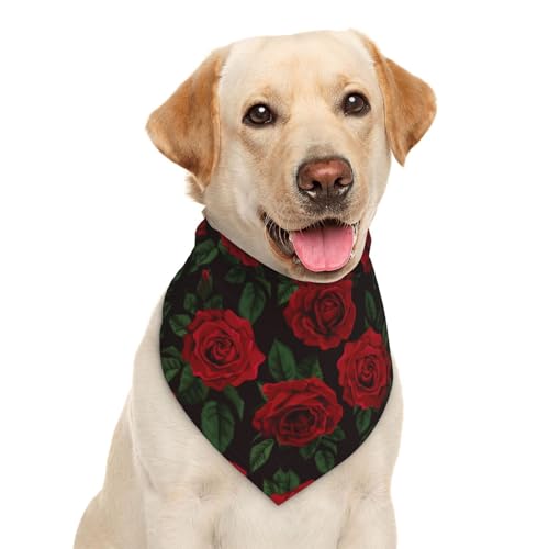 Halstuch, Dreieckstuch für Hunde, Blume, Rose, rotes Blatt, niedliches grünes Hundehalstuch, Haustierzubehör, Katzentuch von Garlaibi