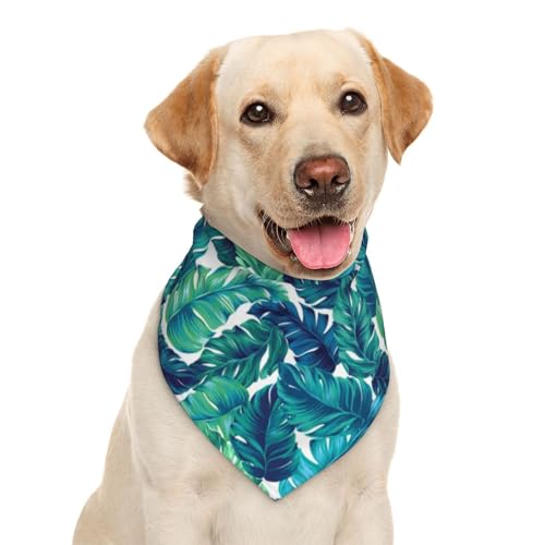Halstuch, Motiv: tropische hawaiianische Blätter, türkisfarbenes Blatt, Sommer-Hundehalstuch, Dreieck-Lätzchen, Haustierzubehör, Katzentuch Halstuch, Motiv: tropische hawaiianische Blätter, türkisfarbenes Blatt, Sommer-Hundehalstuch, Dreieck-Lätzchen, Haustierzubehör, Katzentuch von Garlaibi