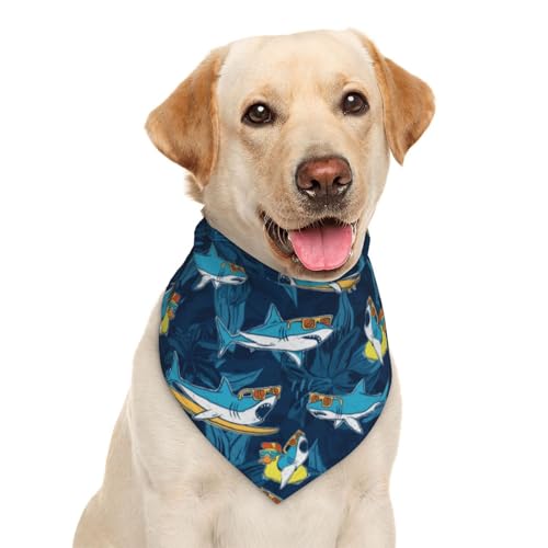 Halstuch für Hunde, Motiv: Cartoon-Surfer, Haie, tropische Blumen, Dreiecks-Lätzchen, Haustierzubehör, Katzentuch Halstuch für Hunde, Motiv: Cartoon-Surfer, Haie, tropische Blumen, Dreiecks-Lätzchen, Haustierzubehör, Katzentuch von Garlaibi