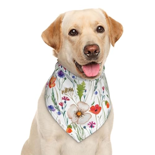 Garlaibi Hundehalstuch, Dreiecks-Lätzchen, Wildblumen, Grüne Kräuter, Blumenblumen, Polyester, 70 x 46 cm, Unisex, Hund, Bandana von Garlaibi