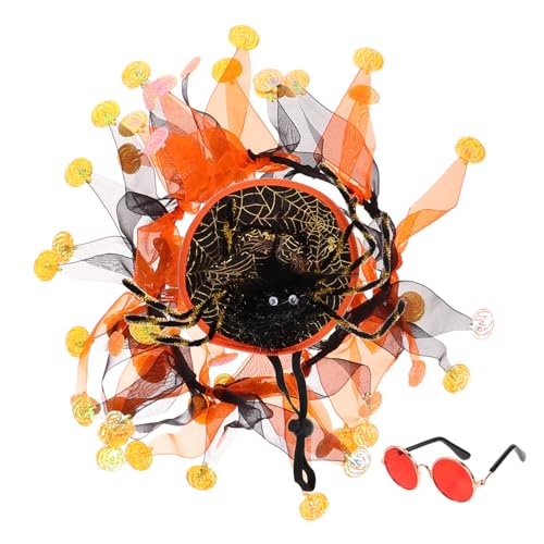 Garneck 1 Satz Halloween Haustier Set Teiliges Katzen und Hundehalsband mit Hut und Brille Lustige Halloween Dekoration für Hunde und Katzen für Partys und Feiern von Garneck