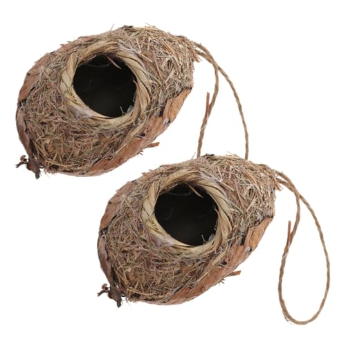 Garneck 2 Stück Hängendes Vogelhaus aus Geflochtenem Gras für Garten Nistplatzgestaltung für Vogelbeobachter und Naturliebhaber von Garneck