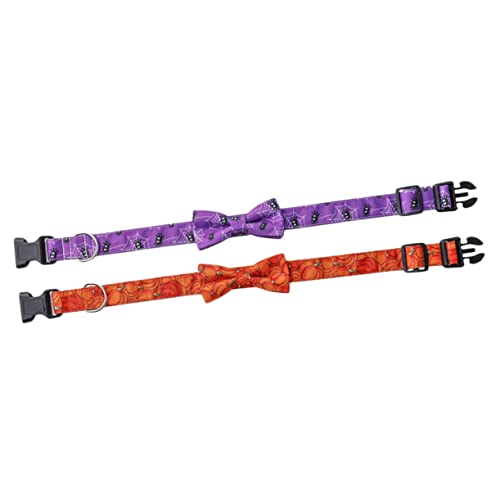 Garneck 2 Stück Halloween Hundehalsband Verstellbares Halsband mit Spinnen und Kürbismuster für Halloween Partys Hautfreundliches Material Ringe für Leine und Anhänger von Garneck
