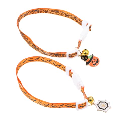 Garneck 2 Stück Halloween Katzenhalsband mit Kürbis Design Verstellbar Glöckchen für Haustiere um Festliche zu Schaffen Partys und Besondere Anlässe Zufällige Farbe von Garneck