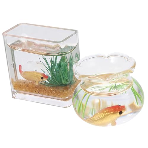 Garneck 2Stücke Aquarium Dekoration Teiliges Puppenhaus Aquarium Mit Realistischen Fischen Und Glasbehältern Für Miniaturgärten Und Schreibtisch Für Kreative von Garneck
