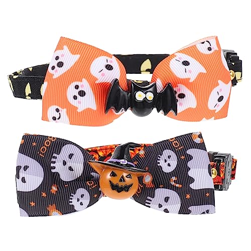 Garneck 2stücke Halloween-katzenhalsband Mit Fliege Verstellbares Katzenhalsband Für Kätzchen Dekoratives Für Haustiere Im Kürbis Und Fledermaus-Design Für von Garneck