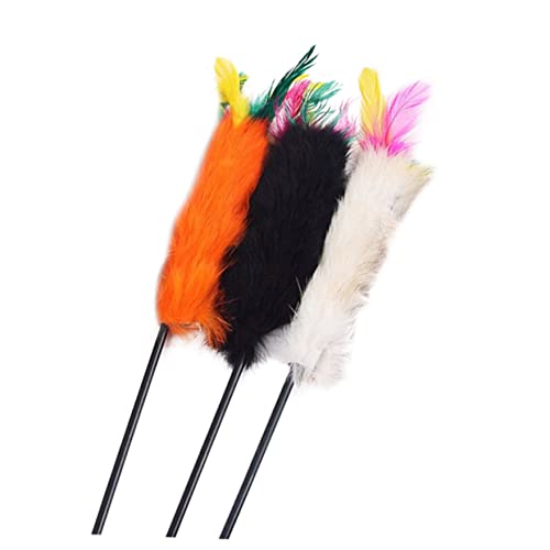 Garneck 3 Stück Bunte Kaninchenhaare Katzenspielzeug Interaktive Angel für Katzen und Kätzchen Zufällige Farbe Cat Teaser Stick Zufällige Farbe von Garneck