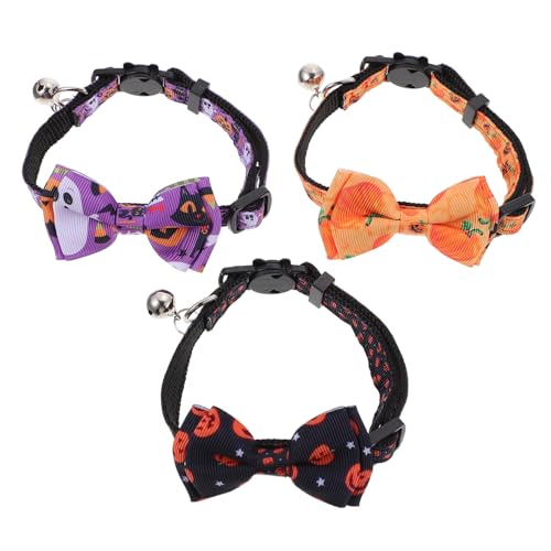 Garneck 3 Stück Halloween Katzenhalsband Verstellbar mit Glocke und Halloween Motiv in Violett Gelb und Schwarz für Katzen und Kleine Haustiere Sicher und Angenehm zu Tragen von Garneck