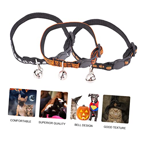 Garneck 3 Stück Teiliges Katzenhalsband mit Glocke Verstellbares Halloween Katzenhalsband für Outdoor Aktivitäten und Partys Stilvollem Design Kürbis von Garneck