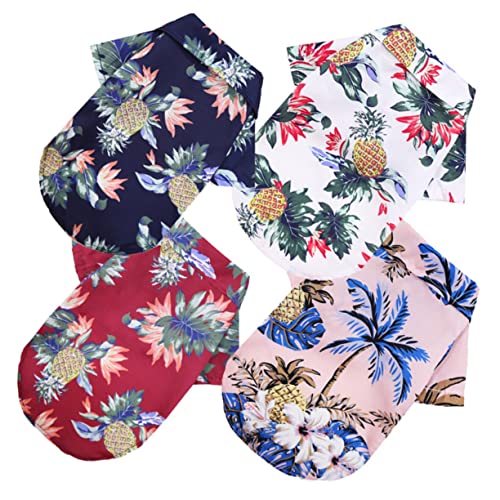 Garneck 4 Stück Teiliges Hawaiianisches Hundeshirt für Atmungsaktive Haustierbekleidung für Kleine und Mittlere Cooles Bequemes und Stilvolles Outfit und Weinrot von Garneck