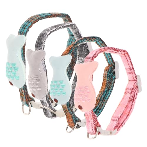 Garneck 4Stücke Katzenhalsband Set Verstellbares Gitterdesign Fischförmige Haustierhalskette für Katzen Sicher und Langlebig für Katzenoutfits Mixfarben von Garneck