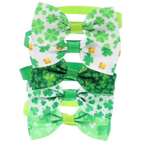 Garneck 5 Stück Fliege für Hunde groß Haustierzubehör Bogen Haustierhalsband mit Bow-Knoten Kragen Name Haustierhalsbänder für Katzen st. Patrick's Day Fliege für Haustiere Polyester Green von Garneck