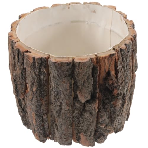 Garneck Blumentopf Aus Holzoptik Im Baumstamm-Design - Rustikaler Übertopf Für Sukkulenten Und Pflanzen Ideal Für Garten Und Balkon 17 cm Durchmesser von Garneck