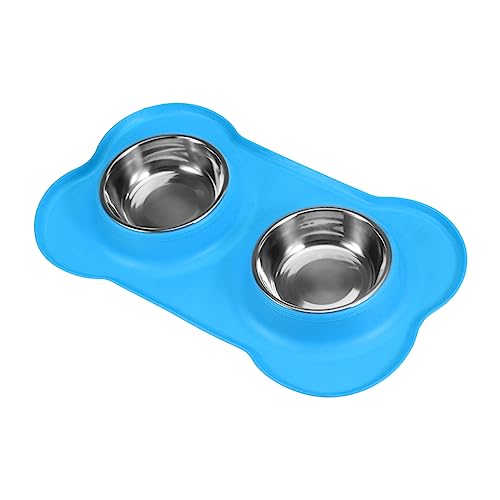 Garneck Doppelte Edelstahlnäpfe für Hunde mit Rutschfester Silikonmatte Hochwertige Futter und Wassernäpfe für Hunde Katzen und Haustiere Blau Spülmaschinenfest für Sauberes Füttern von Garneck